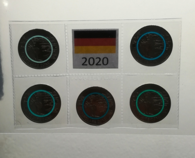 5 x 5 Euro Deutschland 2020 Subpolare Zone A,D,F,G,J im Blister