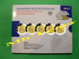 5 x 2 Euro DEUTSCHLAND 2012 A-J PP / Polierte Platte