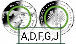 5 x 5 Euro Deutschland 2019 Gemäßigte Zone A,D,F,G,J im Blister