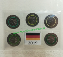 5 x 5 Euro Deutschland 2019 Gemäßigte Zone A,D,F,G,J im Blister