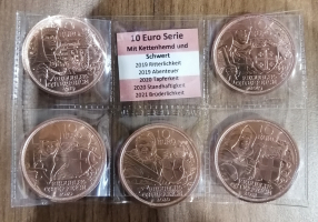 5 x 10 Euro Kupfer Österreich Rittermünzen