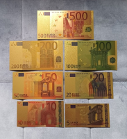 Preview: 7 Stück Euro Scheine im Set   24K vergoldet mit Farbauflage
