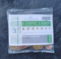 5 x KMS 1Cent-2Euro +2Euro Karlspreis - LUXEMBURG 2026 im Beutel
