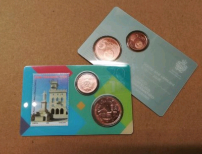 1+5Cent Kursmünze + Briefmarke San Marino - 2018 in Coincard