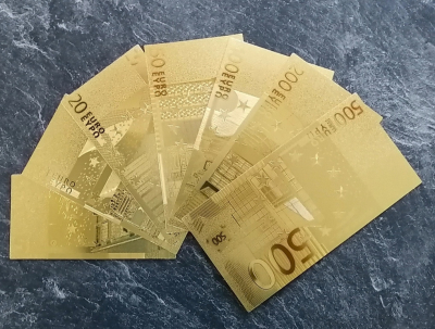 7 Stück Euro Scheine im Set   24K vergoldet