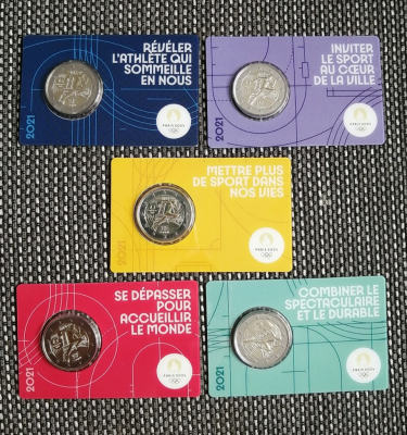 5 x 2Euro FRANKREICH - 2021 Olympia 24 CC