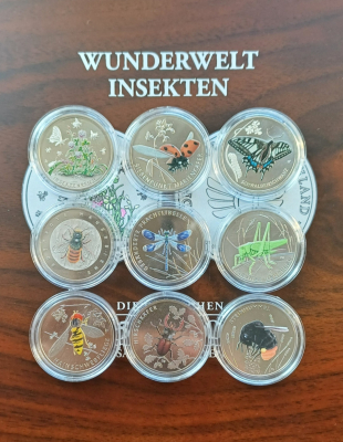 9 x 5Euro Wunderwelt Insekten - Komplette Serie in Leuchtturm Kassette